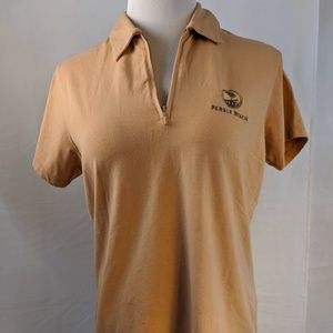 Sope Creek Camel Colored Golf Shirt- Pebble Beach
